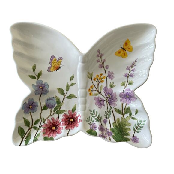 MAXCERA Spring Floral Butterfly Shaped Ceramic Dinner Plates 11x9 Set of 4 New - Picture 14 of 16